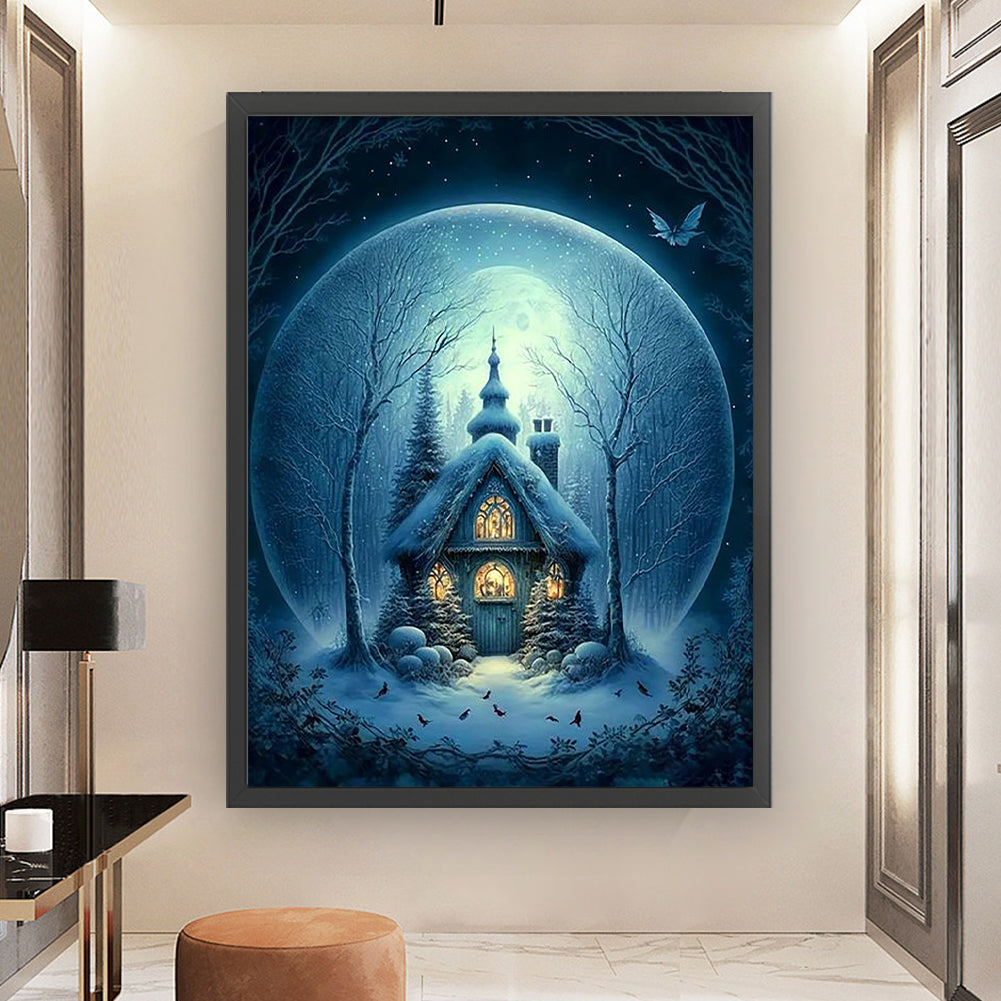 Hut Under Moonlight - 11CT Stamped Cross Stitch 50*65CM