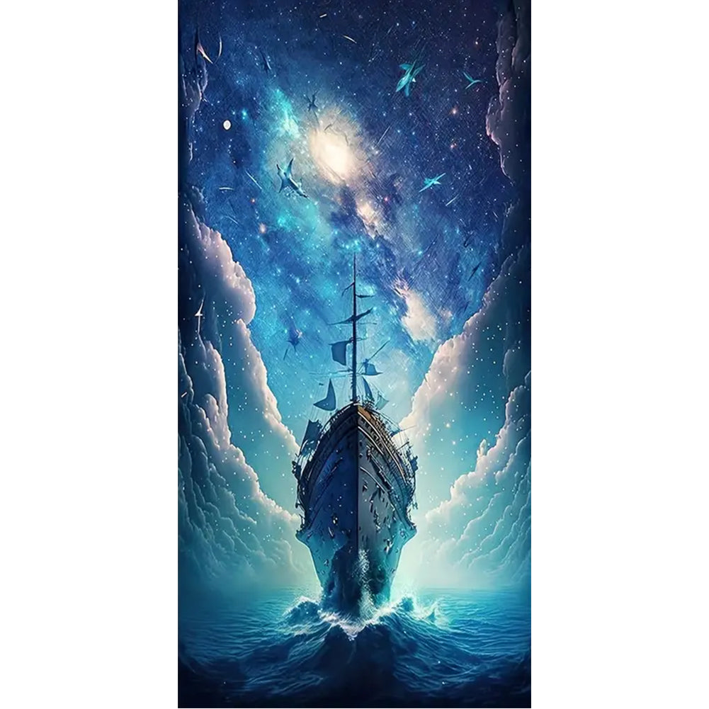 Ship At Sea Under Moonlight - 11CT Stamped Cross Stitch 40*80CM