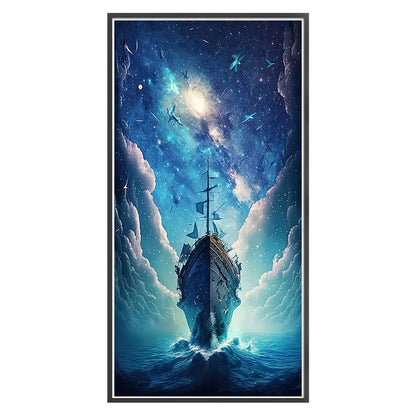 Ship At Sea Under Moonlight - 11CT Stamped Cross Stitch 40*80CM