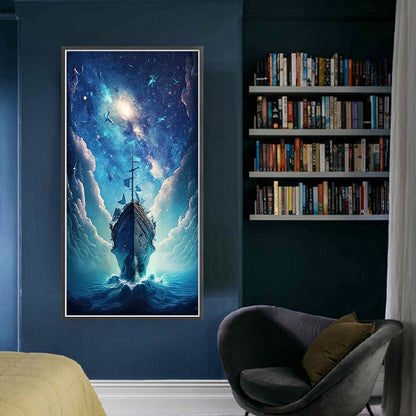 Ship At Sea Under Moonlight - 11CT Stamped Cross Stitch 40*80CM