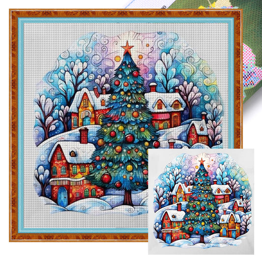 Christmas Tree Cabin - 11CT Stamped Cross Stitch 60*60CM