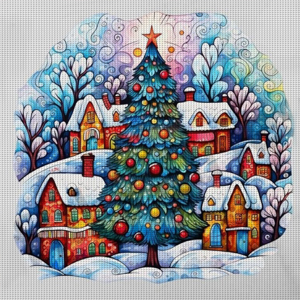 Christmas Tree Cabin - 11CT Stamped Cross Stitch 60*60CM