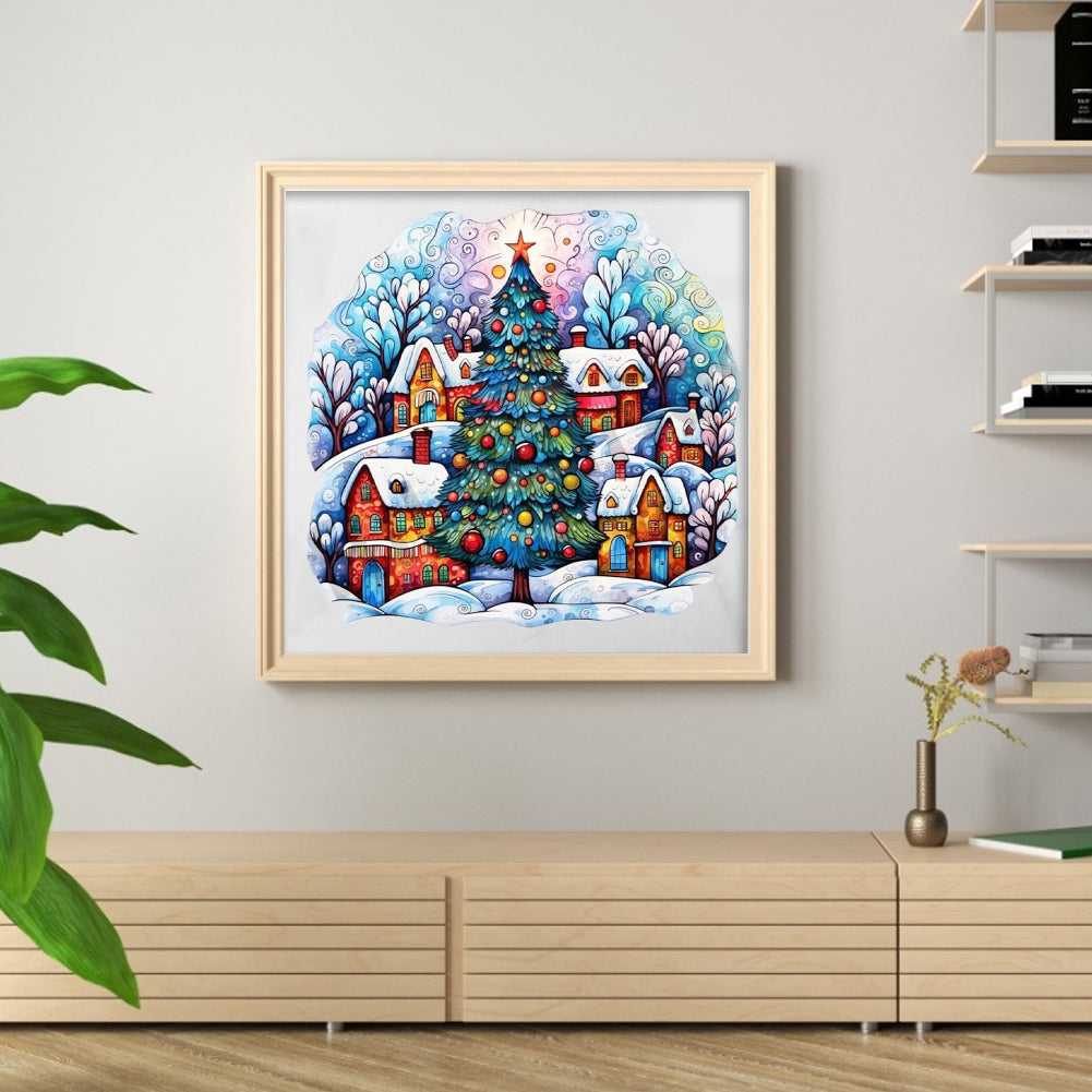 Christmas Tree Cabin - 11CT Stamped Cross Stitch 60*60CM