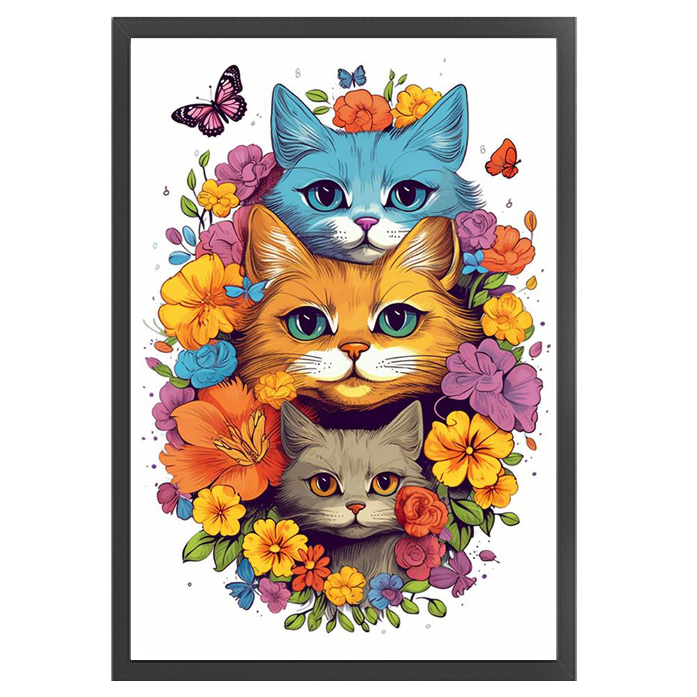 Flowers And Cat - 11CT Stamped Cross Stitch 40*60CM