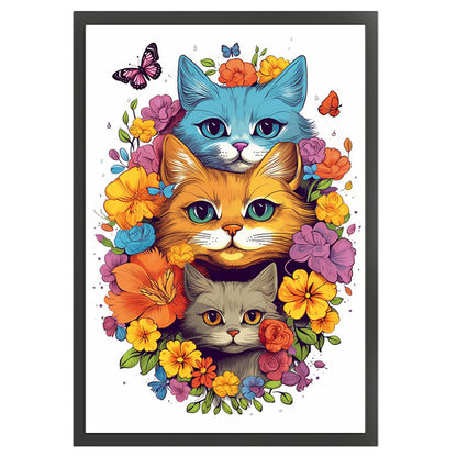 Flowers And Cat - 11CT Stamped Cross Stitch 40*60CM