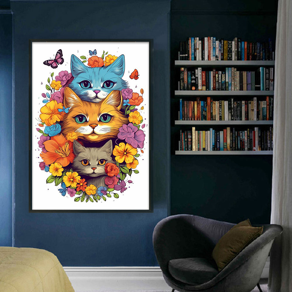 Flowers And Cat - 11CT Stamped Cross Stitch 40*60CM