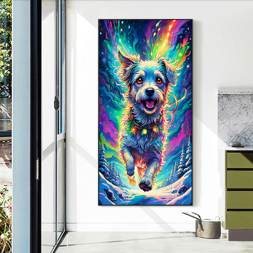 Dog Running Under The Aurora - Full Round Drill Diamond Painting 40*70CM