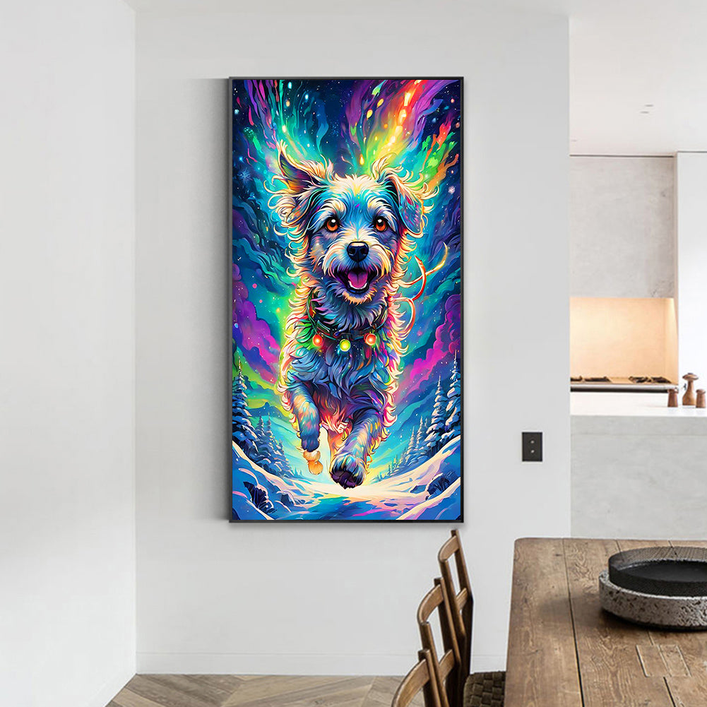 Dog Running Under The Aurora - Full Round Drill Diamond Painting 40*70CM