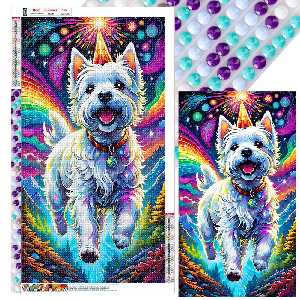 White Fur Running Under The Aurora - Full Round Drill Diamond Painting 40*70CM