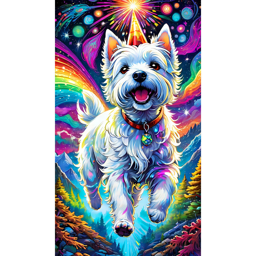 White Fur Running Under The Aurora - Full Round Drill Diamond Painting 40*70CM