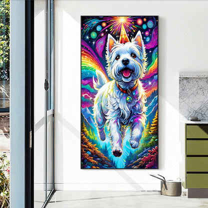 White Fur Running Under The Aurora - Full Round Drill Diamond Painting 40*70CM