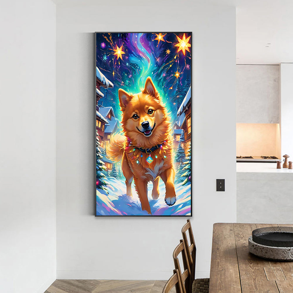 Dogs Running Under The Aurora - Full Round Drill Diamond Painting 40*70CM