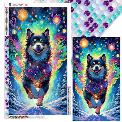 Dog Hanging Christmas Lights Under The Aurora - Full Round Drill Diamond Painting 40*70CM