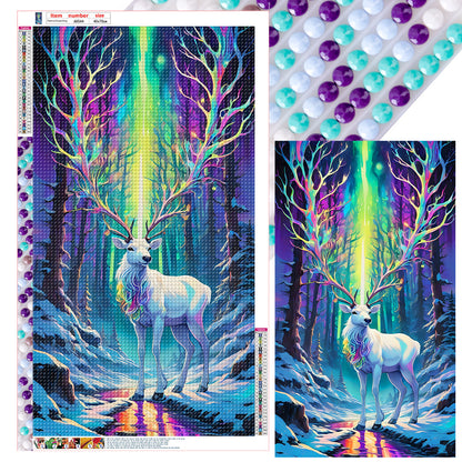 White Deer Under The Aurora - Full Round Drill Diamond Painting 40*70CM