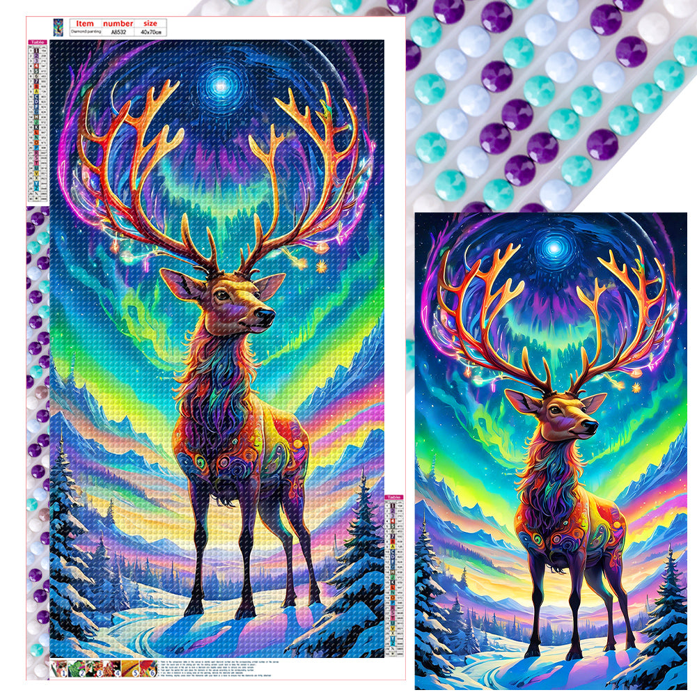 Elk Under The Aurora - Full Round Drill Diamond Painting 40*70CM