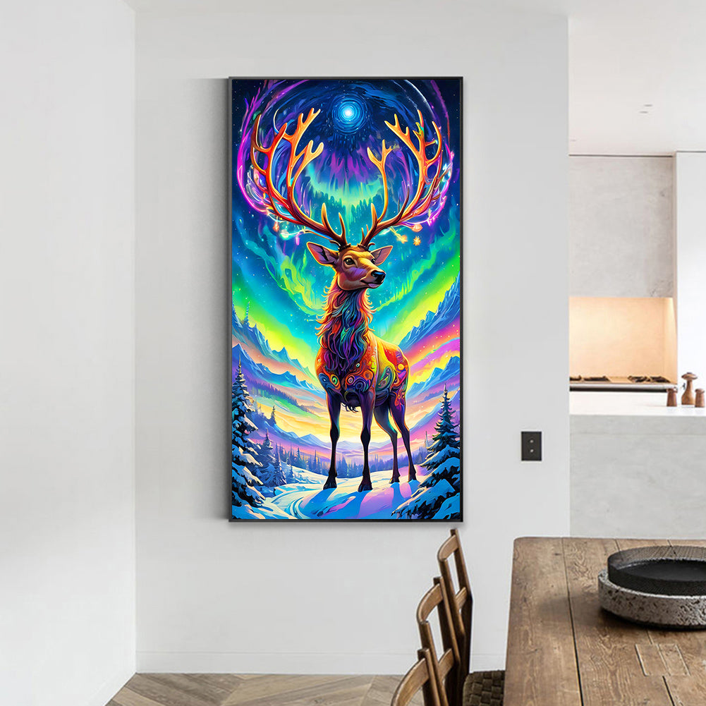 Elk Under The Aurora - Full Round Drill Diamond Painting 40*70CM
