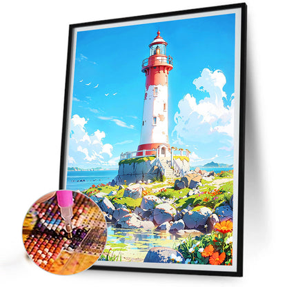 Mountain Lighthouse - Full Round Drill Diamond Painting 40*50CM