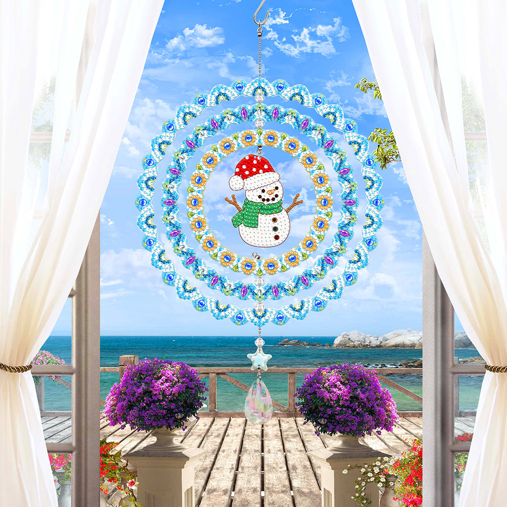 Suncatcher Diamond Painting Hanging Sign Christmas Home Windows Decor (Snowmen)