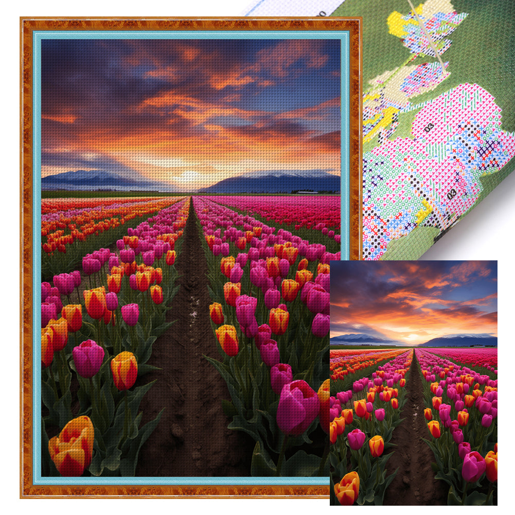 Tulip Flowers Field - 11CT Stamped Cross Stitch 40*60CM