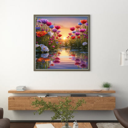 Riverside Of Flowers - 11CT Stamped Cross Stitch 50*50CM