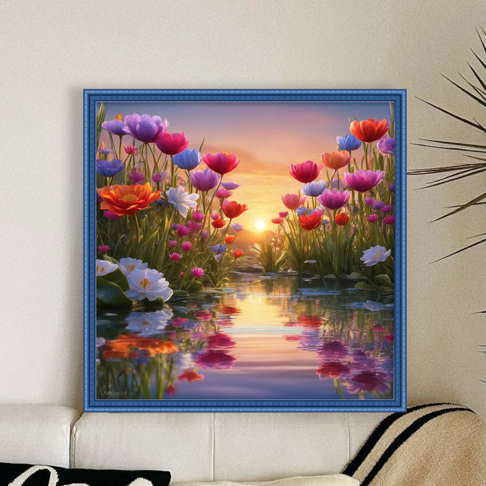 Riverside Of Flowers - 11CT Stamped Cross Stitch 50*50CM