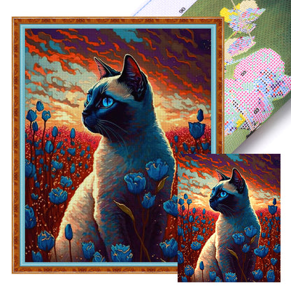 Cat In Flower Field - 11CT Stamped Cross Stitch 40*50CM