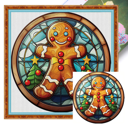 Glass Painting-Christmas Gingerbread Man - 18CT Stamped Cross Stitch 20*20CM