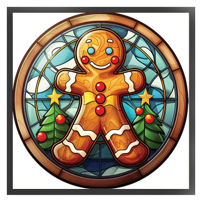 Glass Painting-Christmas Gingerbread Man - 18CT Stamped Cross Stitch 20*20CM