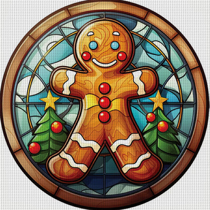 Glass Painting-Christmas Gingerbread Man - 18CT Stamped Cross Stitch 20*20CM