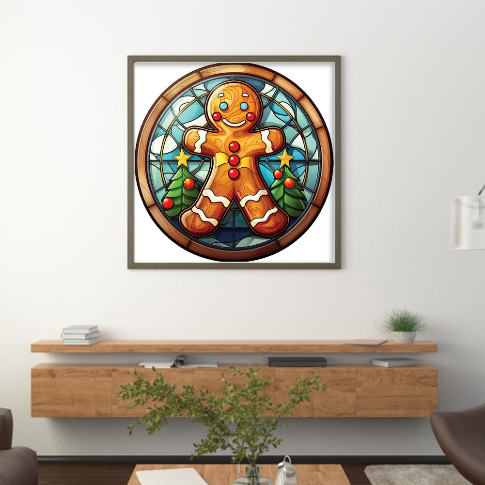 Glass Painting-Christmas Gingerbread Man - 18CT Stamped Cross Stitch 20*20CM