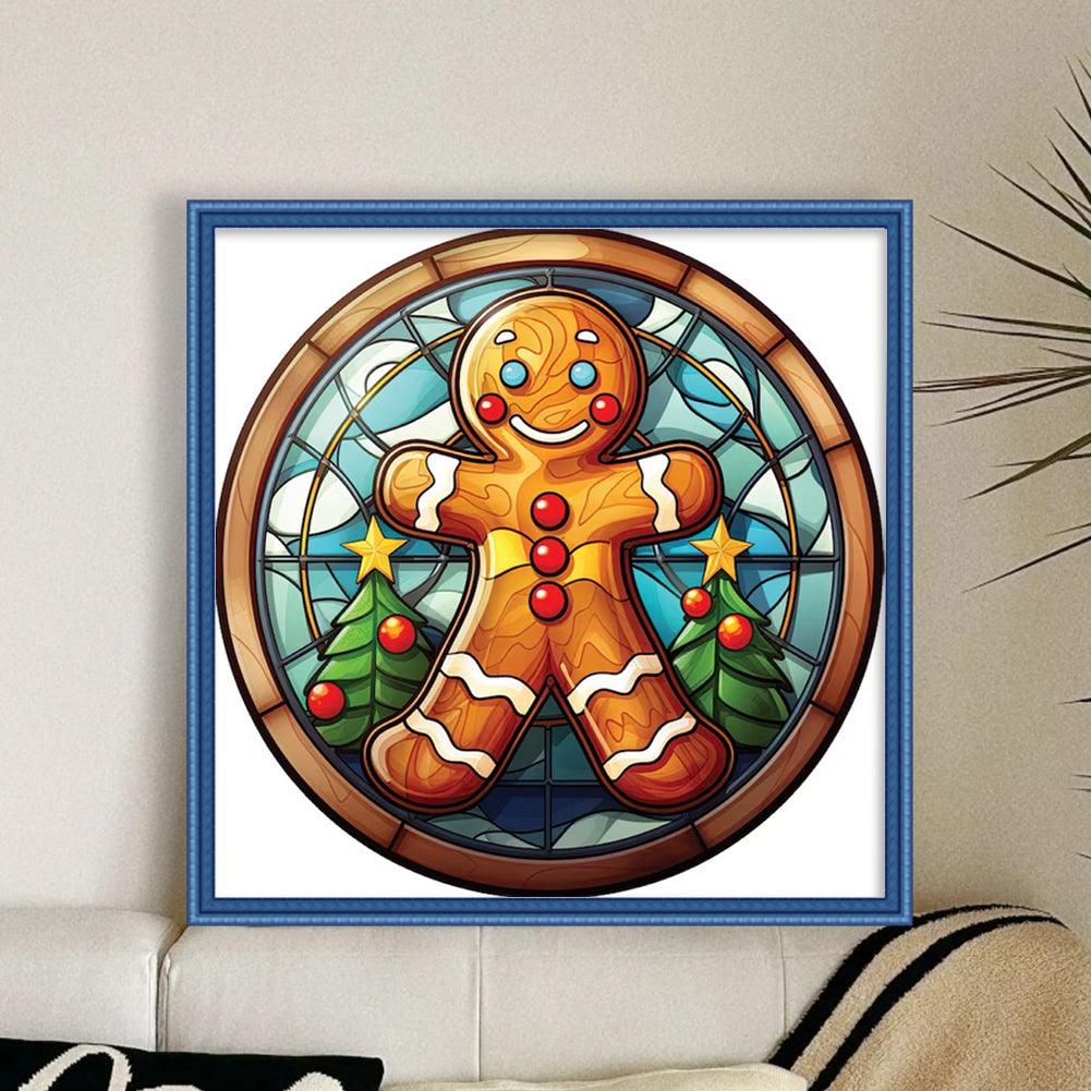 Glass Painting-Christmas Gingerbread Man - 18CT Stamped Cross Stitch 20*20CM