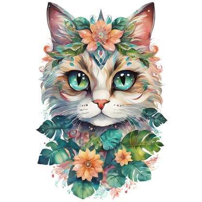 Flowers And Cat - 18CT Stamped Cross Stitch 30*45CM