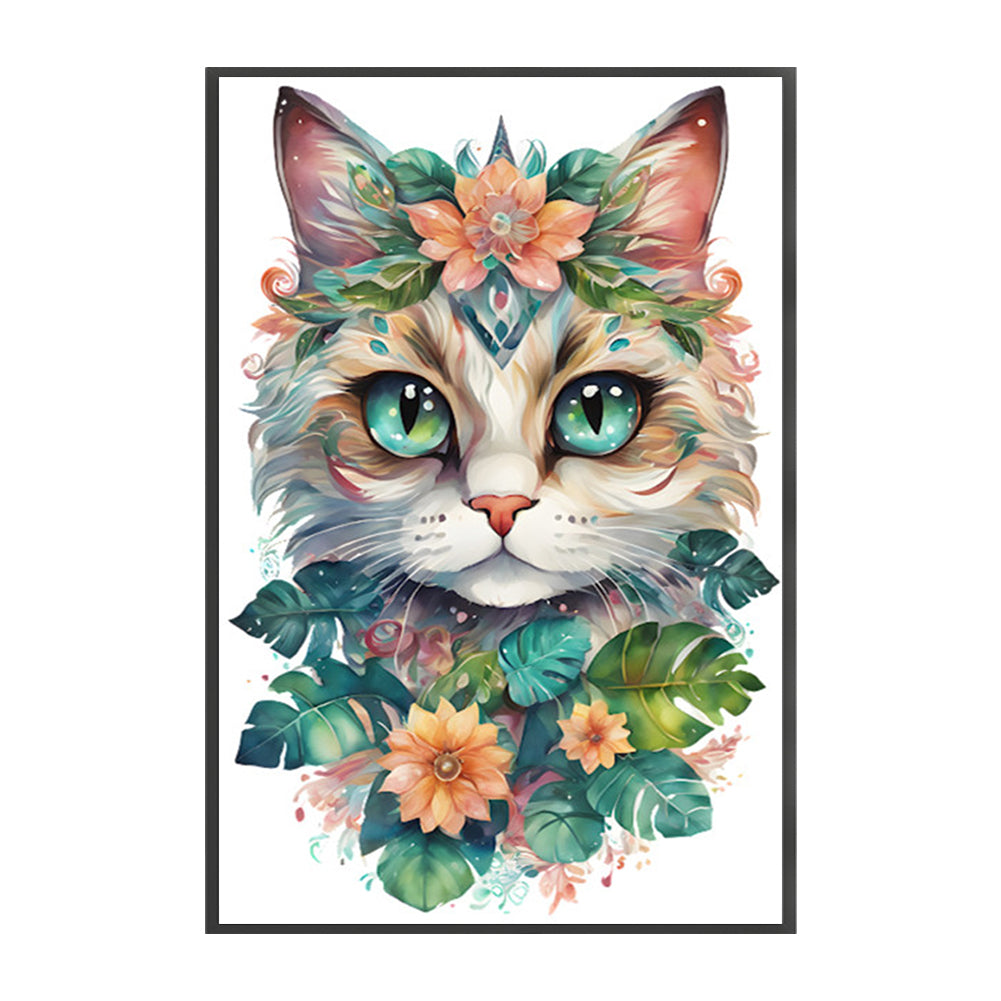 Flowers And Cat - 18CT Stamped Cross Stitch 30*45CM