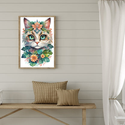 Flowers And Cat - 18CT Stamped Cross Stitch 30*45CM