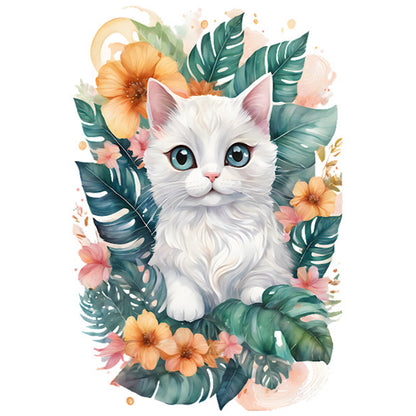 Flowers And Cat - 18CT Stamped Cross Stitch 30*45CM