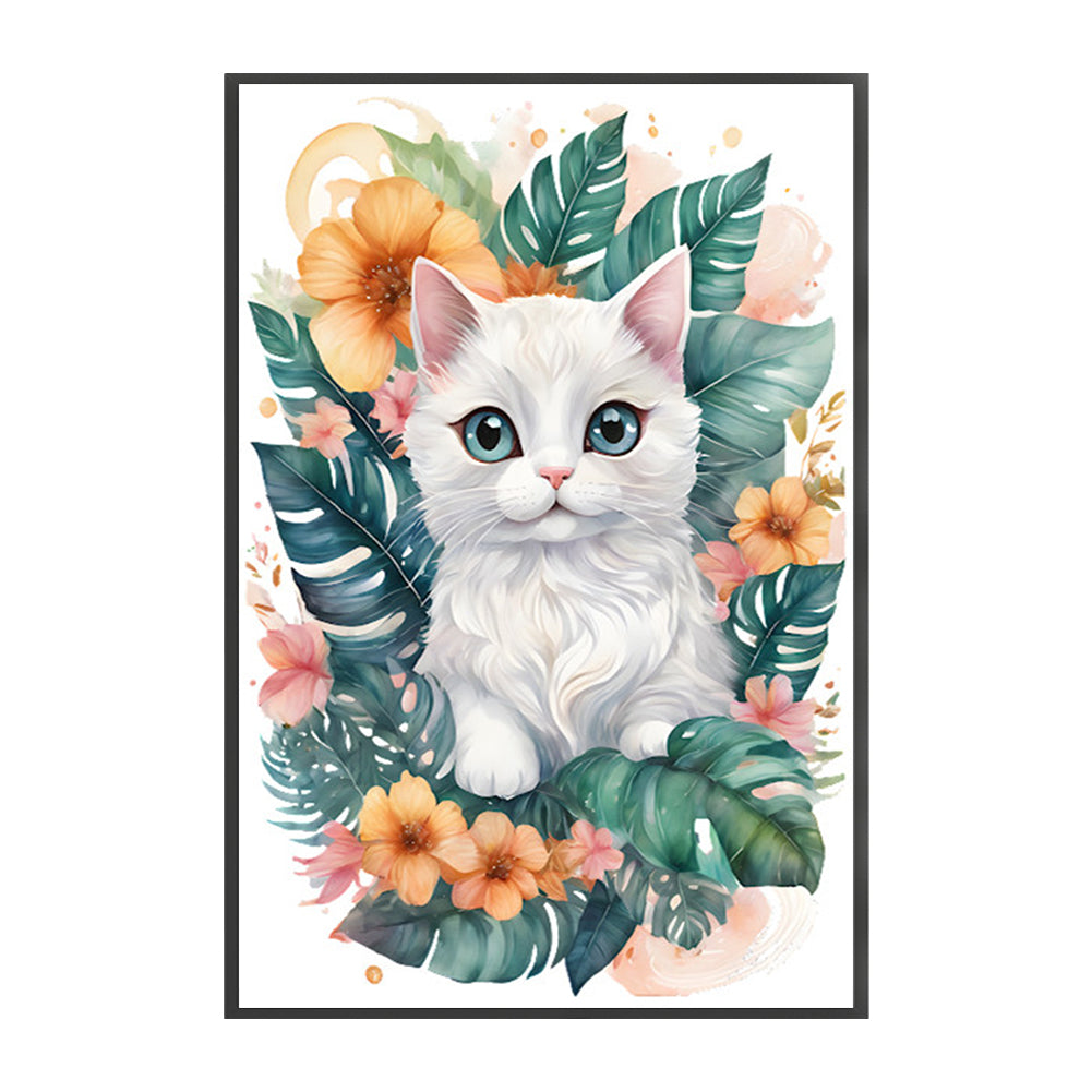 Flowers And Cat - 18CT Stamped Cross Stitch 30*45CM