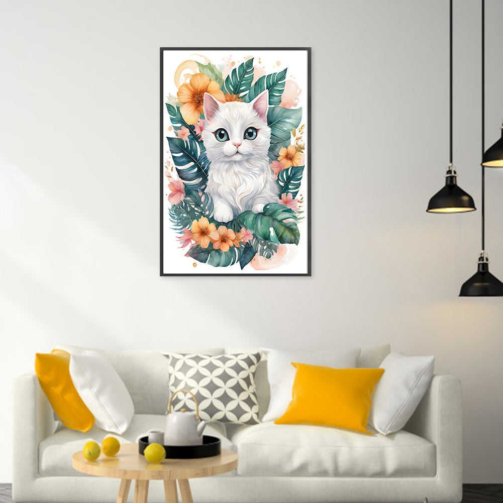 Flowers And Cat - 18CT Stamped Cross Stitch 30*45CM