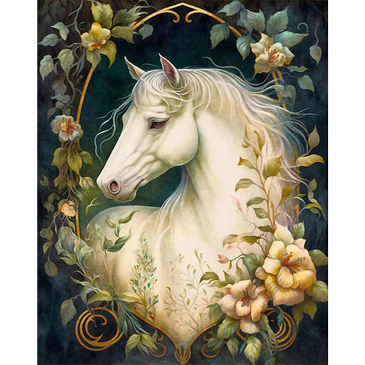 Flowers And White Horses - 11CT Stamped Cross Stitch 50*60CM