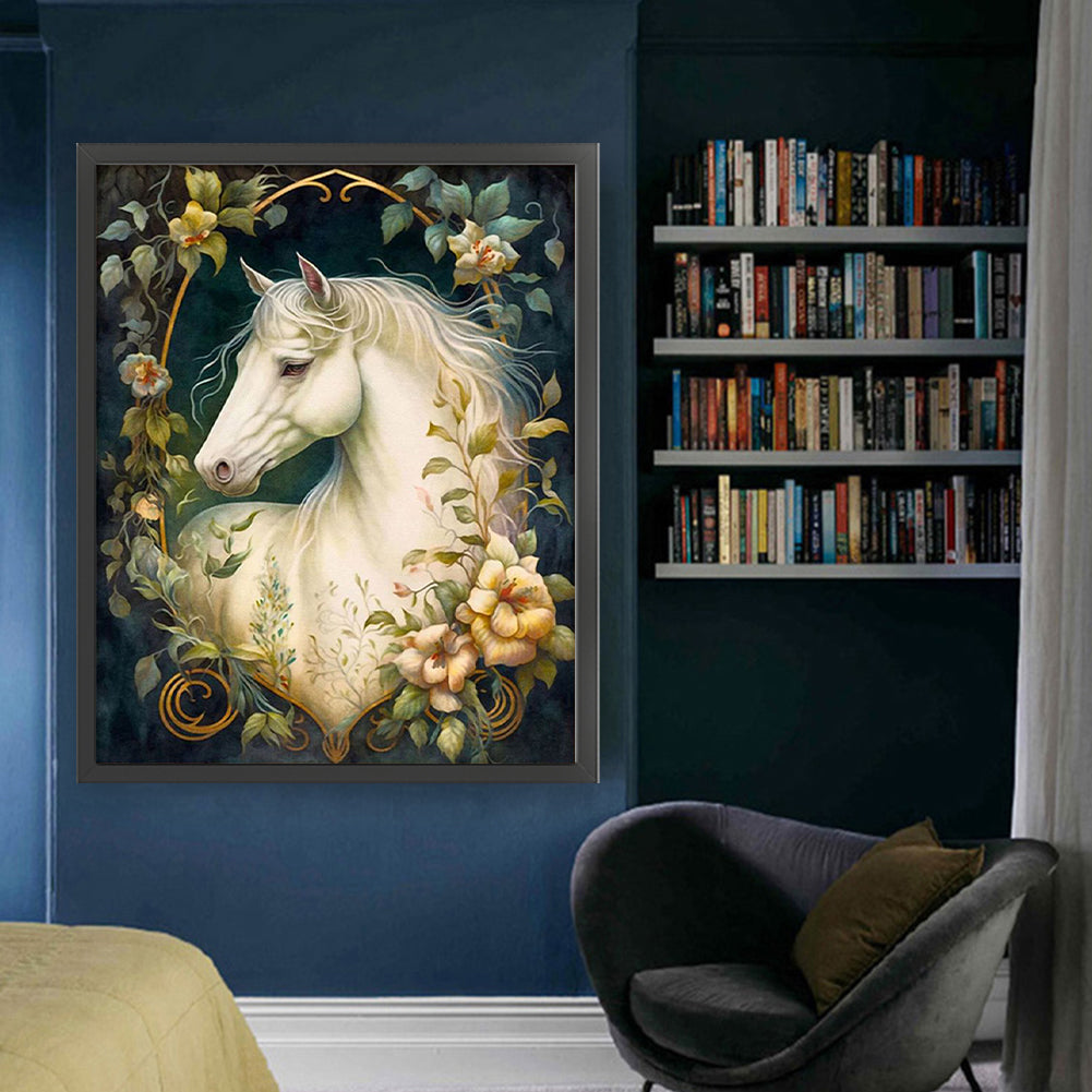Flowers And White Horses - 11CT Stamped Cross Stitch 50*60CM