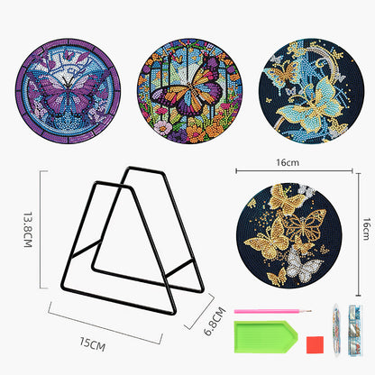 4PCS Wooden Diamond Painted Placemats for Dining Table Decor(Graceful Butterfly)