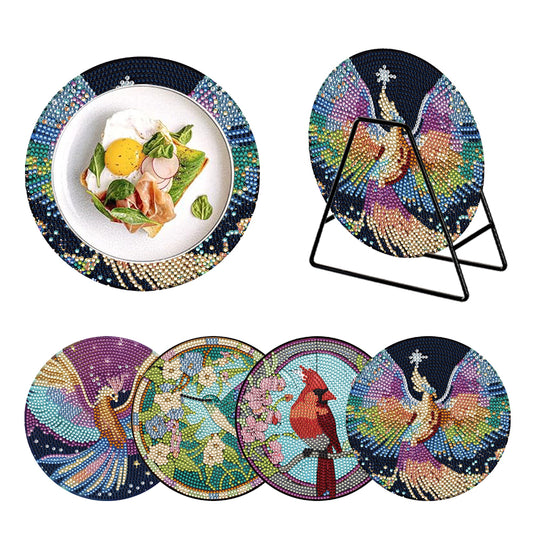 4PCS Wooden Diamond Painted Placemats for Table Decor (Phoenix Hummingbird)