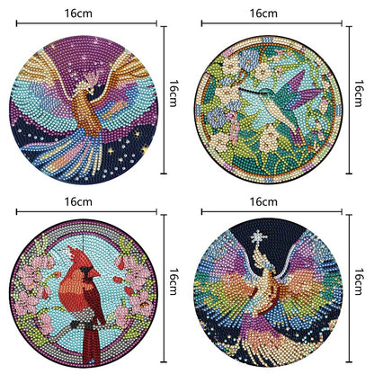 4PCS Wooden Diamond Painted Placemats for Table Decor (Phoenix Hummingbird)