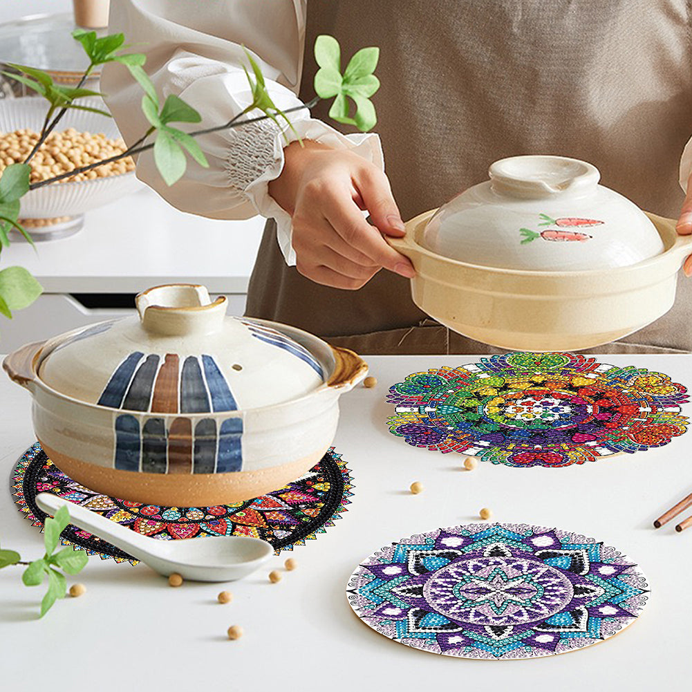 4PCS Wooden Diamond Painted Placemats for Dining Table Decor (Datura #5)