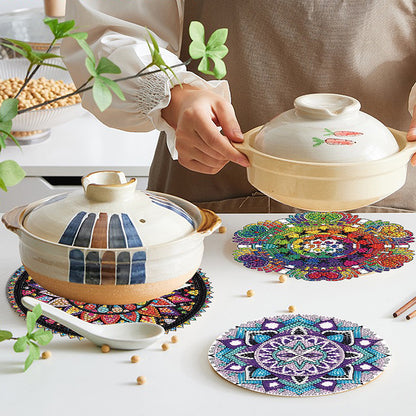 4PCS Wooden Diamond Painted Placemats for Dining Table Decor (Datura #5)