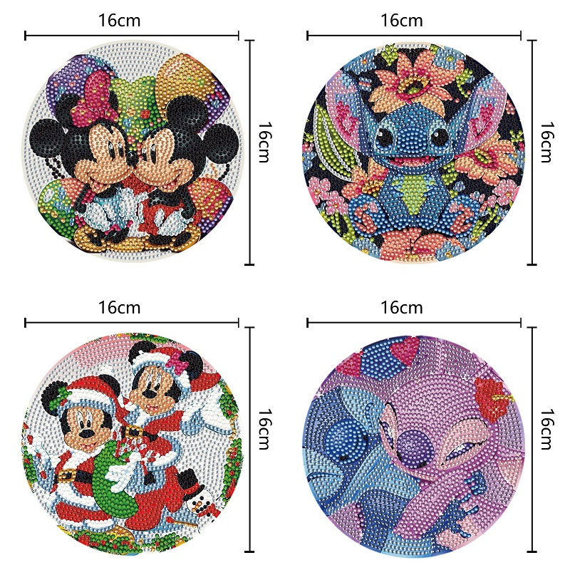 4PCS Wooden Diamond Painted Placemats for Dining Table Decor(Disneyland Cartoon)