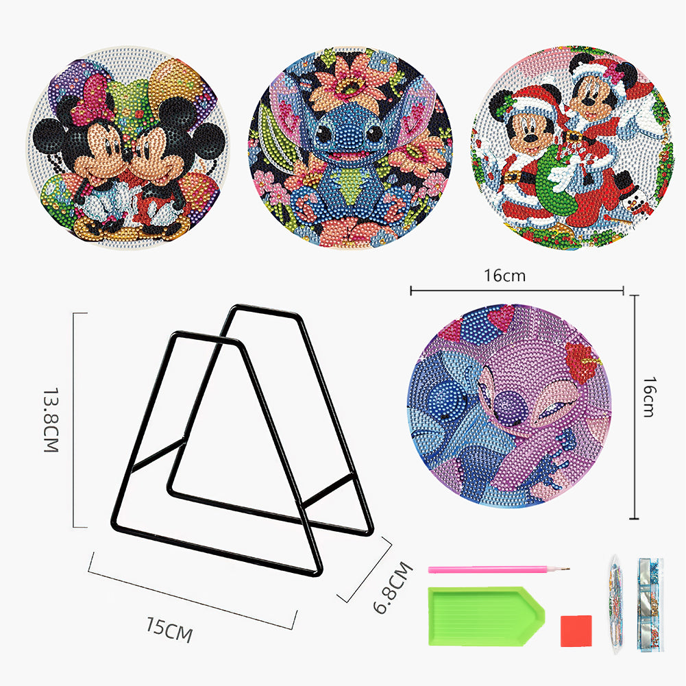 4PCS Wooden Diamond Painted Placemats for Dining Table Decor(Disneyland Cartoon)