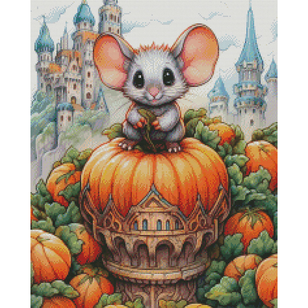 Mouse And Pumpkin Castle - 11CT Stamped Cross Stitch 45*55CM