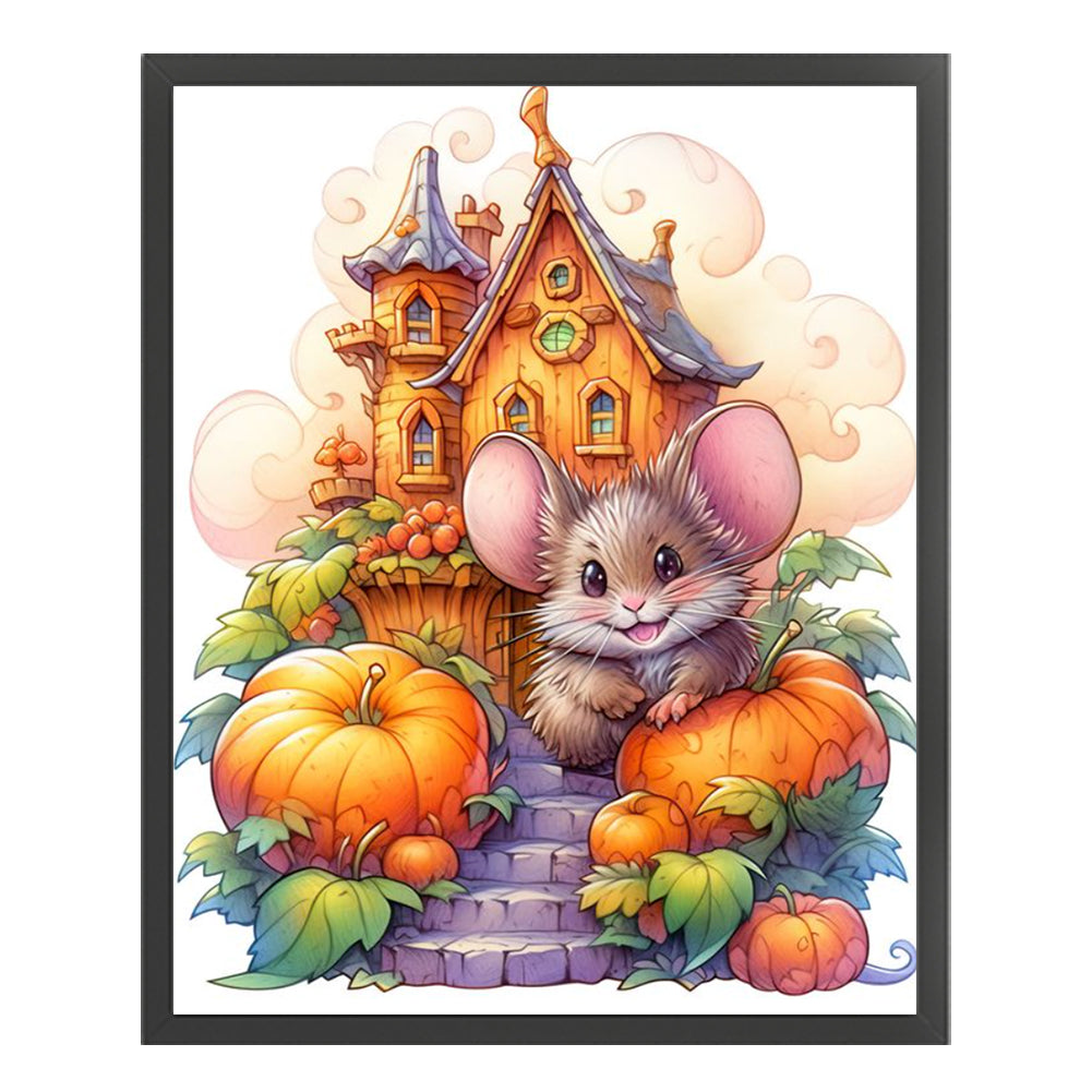 Mouse And Pumpkin Castle - 11CT Stamped Cross Stitch 45*55CM