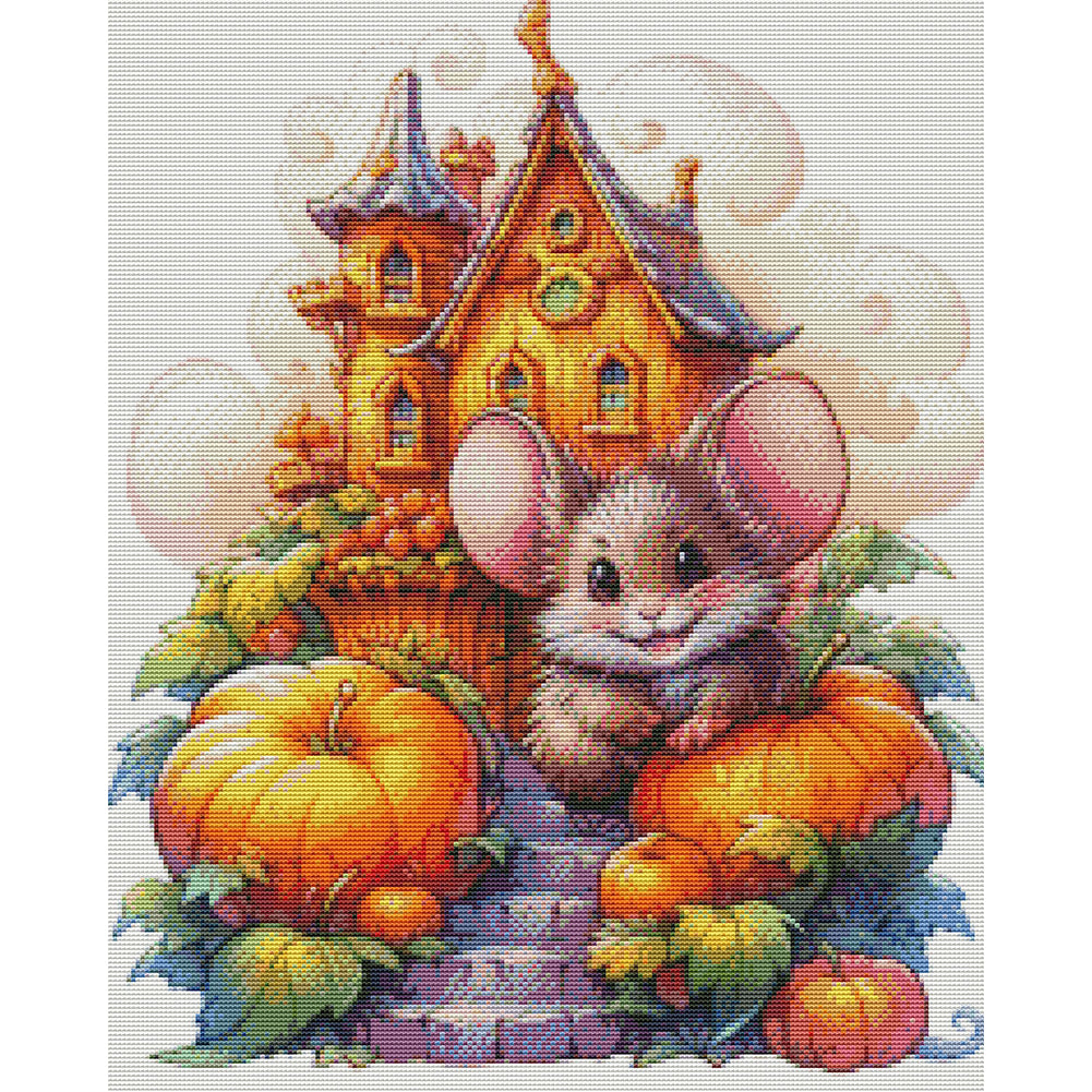 Mouse And Pumpkin Castle - 11CT Stamped Cross Stitch 45*55CM