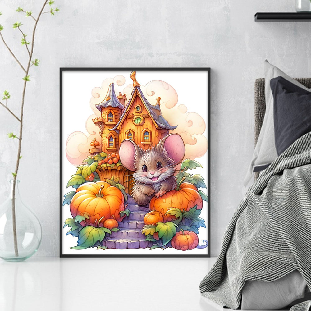 Mouse And Pumpkin Castle - 11CT Stamped Cross Stitch 45*55CM